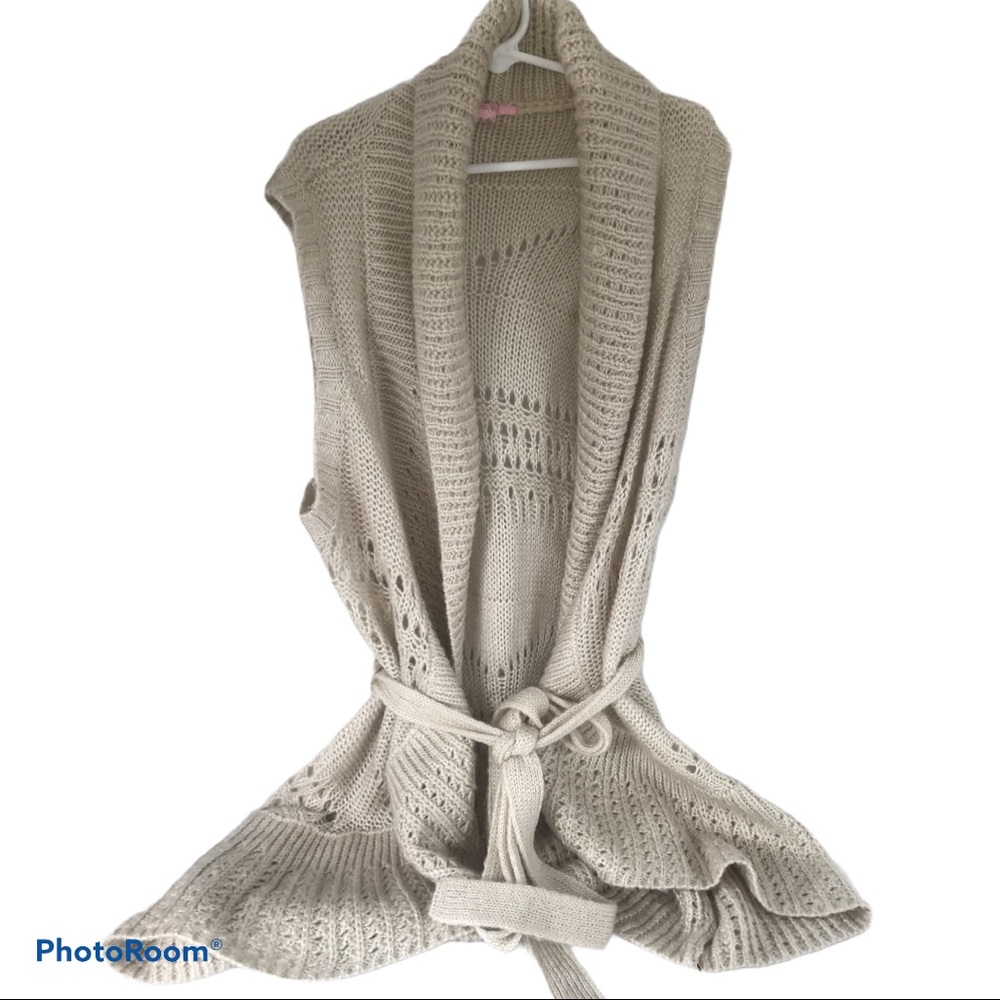 Dolled Up Cream Beige Knit Open Sweater Vest
